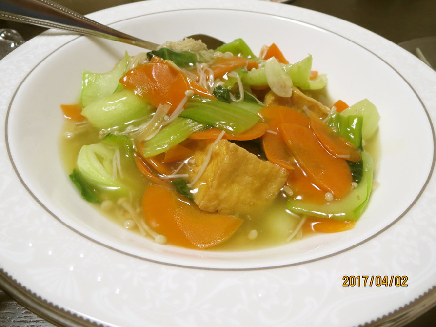 中華スープで☆チンゲン菜厚揚げのあんかけの画像