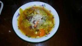 煮小豆を入れた朝のスープ