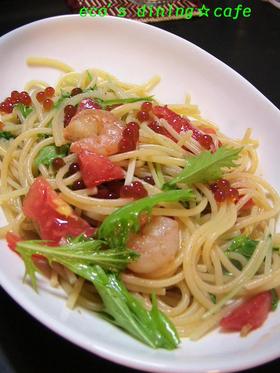 エビと水菜のガーリックスパゲティ♡