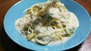 あおさ海苔としらすの豆乳クリームパスタ風の写真