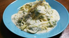 あおさ海苔としらすの豆乳クリームパスタ風