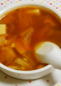 大麦とキムチのスープ