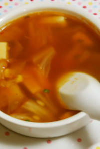 大麦とキムチのスープ