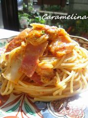 キムチカルボナーラ*パスタの写真