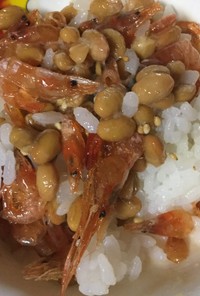 納豆と小エビの甘露煮のご飯