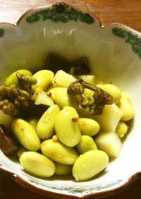 ひたし豆（秘伝豆）、筍、蕨マスタード風味