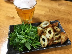 ちくわのカレー炒め!パクチー添え♪
