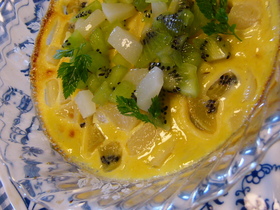 白桃とキウイの豆乳焼きプリン