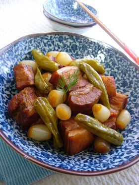 豚バラ肉とししとうとらっきょのさっぱり煮