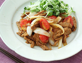 大豆のお肉とトマトのしょうが焼き