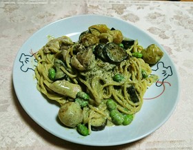 豆腐でヘルシー!バジルクリームパスタ♡