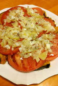 焼きカボチャとトマトの新玉葱ドレサラダ