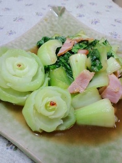 青梗菜とベーコンのオイスター炒めの写真
