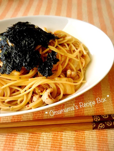 韓国風？！いか塩辛とキムチのスパゲティーの写真