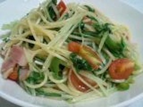 時間差で攻める!水菜1袋使用のパスタ