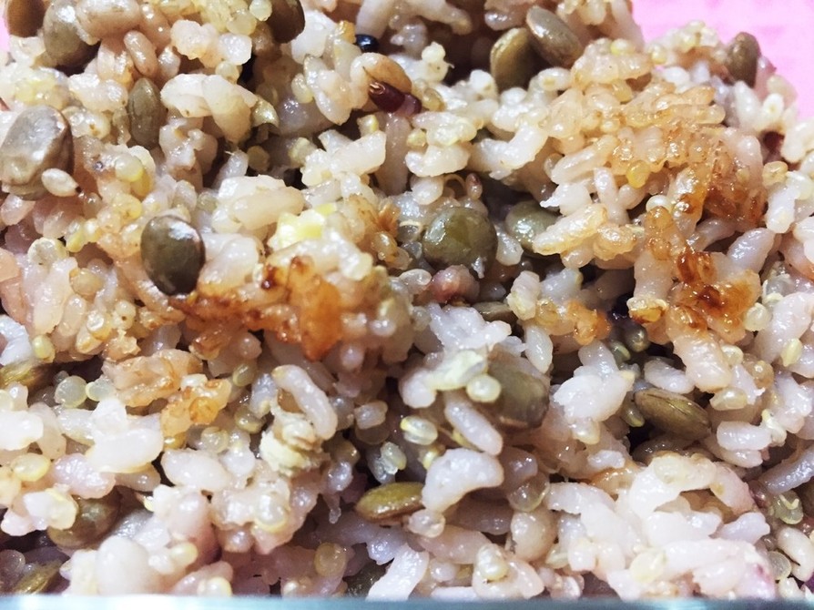 レンズ豆、キヌアともち麦のご飯 (覚書)の画像