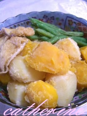 じゃがいもとお揚げとインゲンの炊いたん♪