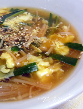 ニラとなめたけの中華スープ