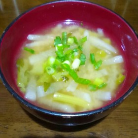 活きの良い大根の葉で!大根と葉の味噌汁