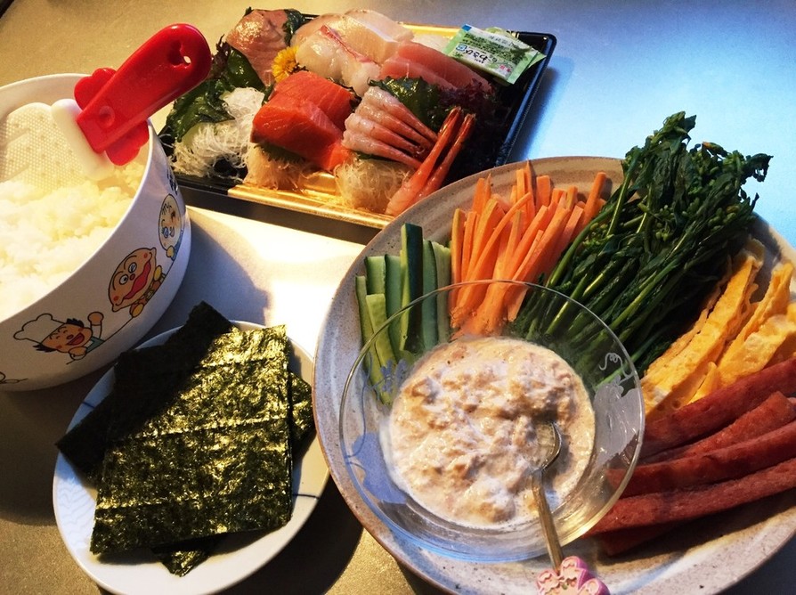 春野菜とスパムの手巻きパーティー寿司の画像