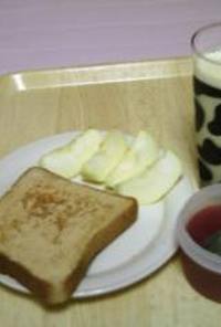朝食；きなこトースト/オレンジ豆乳/寒天ゼリー