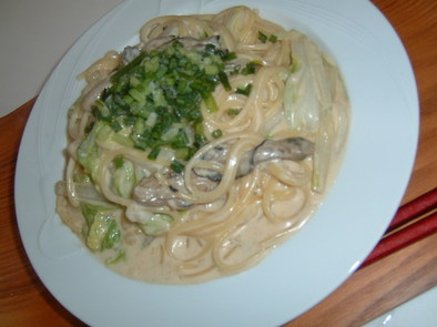 かきと白菜の味噌クリームパスタの写真