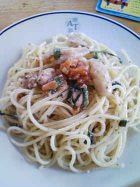 鶏と梅干の冷たいパスタ