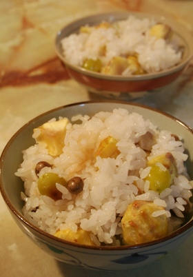 秋いっぱい☆栗と銀杏とむかごのご飯