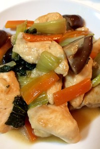 鶏胸肉と青梗菜の中華炒め
