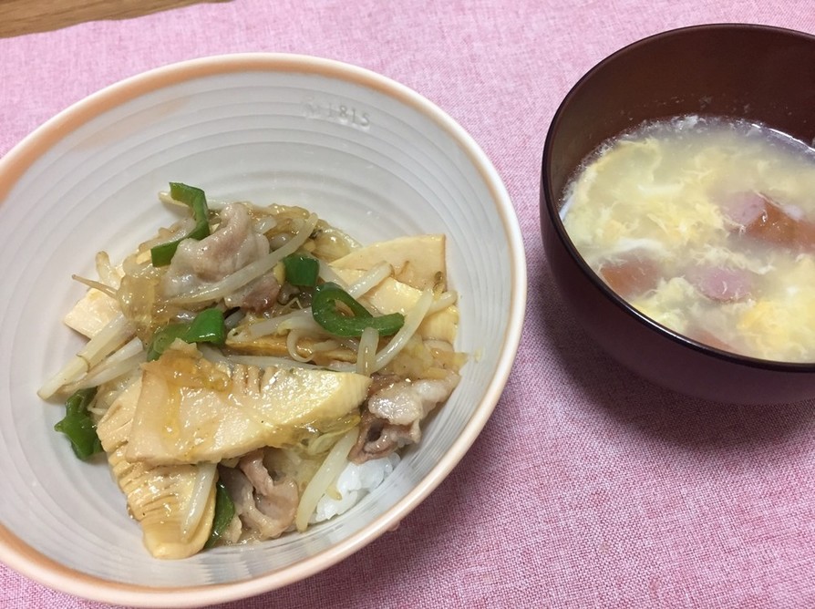 【10分キッチン】野菜沢山中華丼とスープの画像