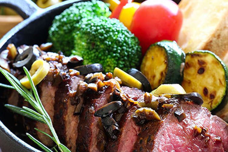 食べごたえ満点 赤身牛肉オリーブソース レシピ 作り方 By 富永貿易 クックパッド 簡単おいしいみんなのレシピが374万品