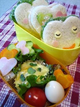 キャラ弁♪バレンタインのハートサンド♪