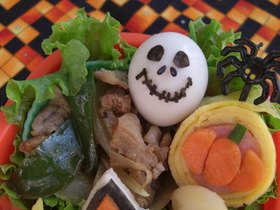鶉でジャック ハロウィンキャラ弁のおかず