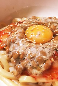 レンジで簡単！納豆キムチ釜玉うどん