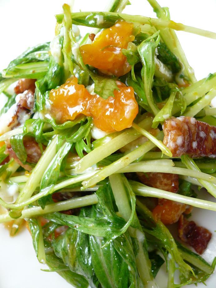 水菜とベーコンのサラダ。の画像
