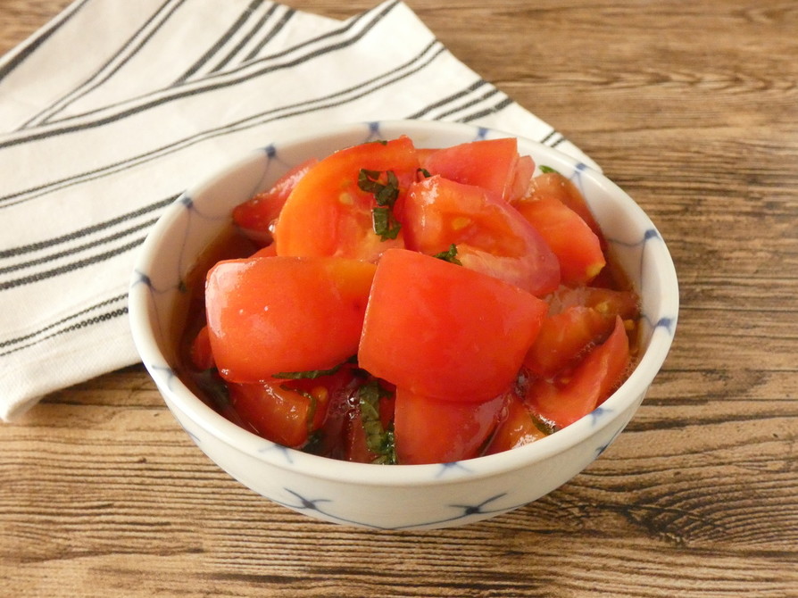 材料3つで簡単★トマトのシソめんつゆ漬けの画像
