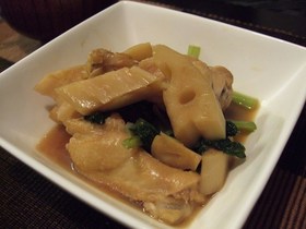 鶏手羽&小松菜&れんこんの簡単煮♪