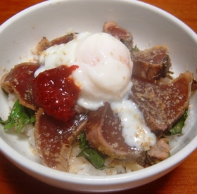 韓国風かつお丼*大葉にんにく醤油漬け