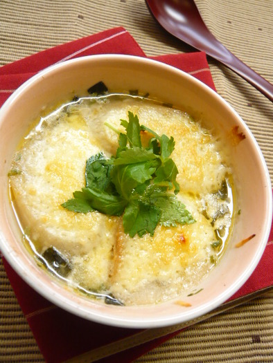 簡単！松茸の味お吸いものでグラタンスープの写真