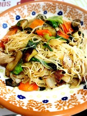 なすと豚肉のそうめんチャンプルの写真
