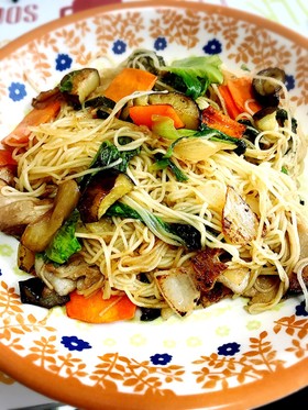 なすと豚肉のそうめんチャンプル