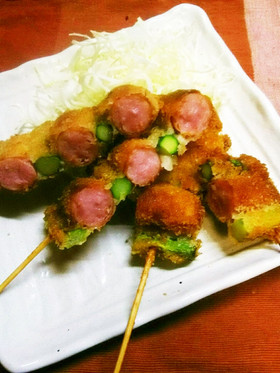 簡単!アスパラ&ソーセージDE串揚げ♪
