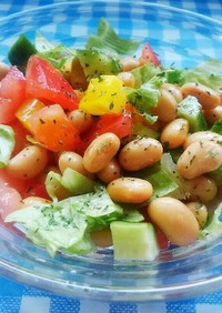 健康オイルで和える♪豆と野菜のサラダ