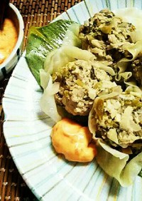 ピリ辛マヨネーズで食べる♪高菜と筍の焼売