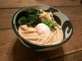 超濃厚冷うどん!豆乳味噌のカルボナーラ