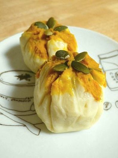 お弁当に！かぼちゃサラダのチーズ茶巾の写真