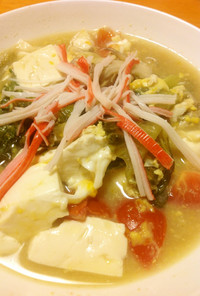 卵レタス豆腐トマト舞茸のとろりスープ