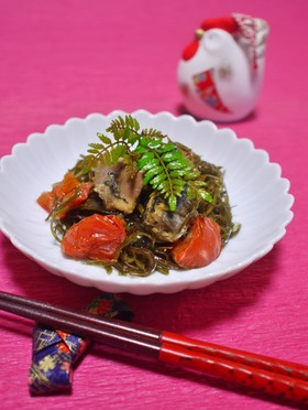 糸昆布♡いわし缶♡トマトの煮もの