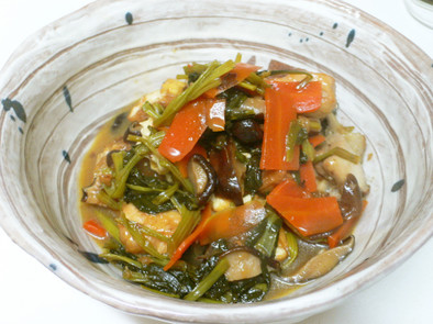 小松菜と鶏の甘辛煮の写真