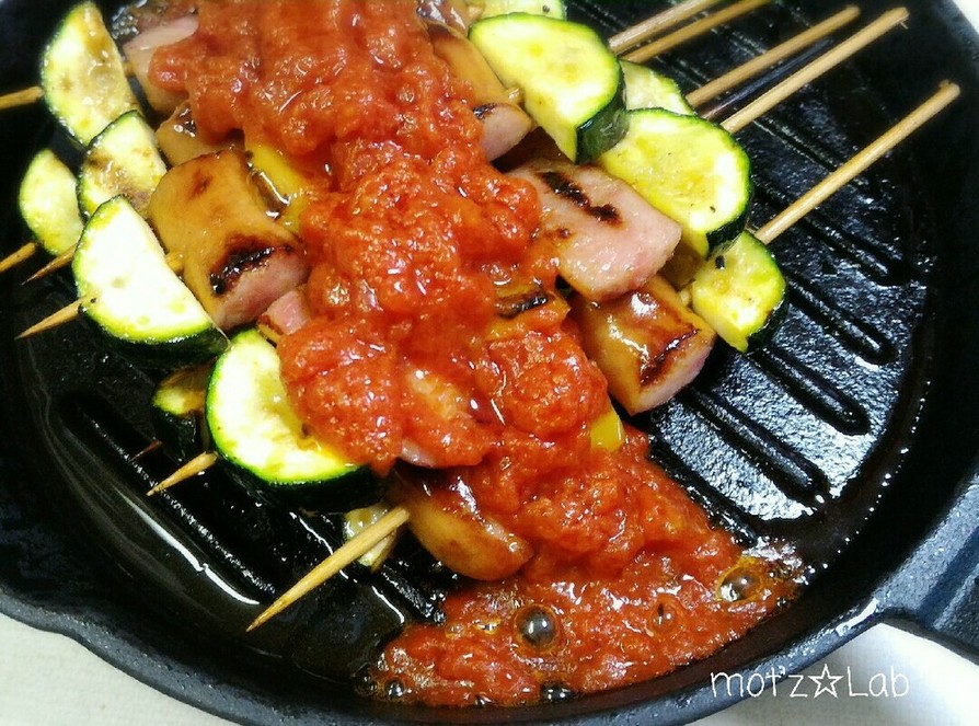 ズッキーニの夏野菜アラビアータ串焼きの画像